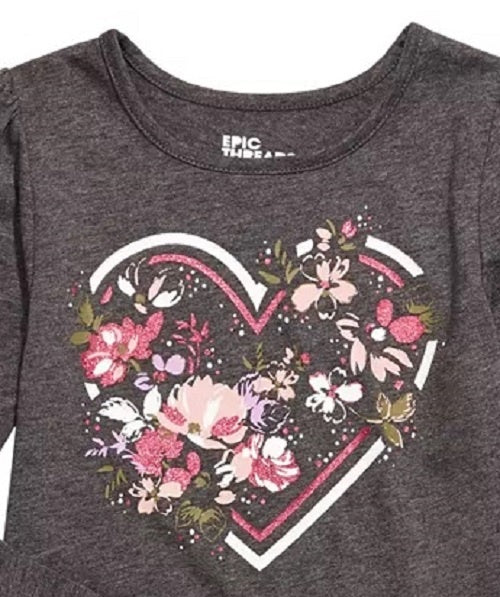 Epic Threads Toddler Girl's Heart Flower T-Shirt Gray Size 2T