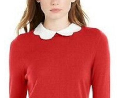 Maison Jules Women's Scalloped-Neck Layered-Look Sweater Bright Red Size Large
