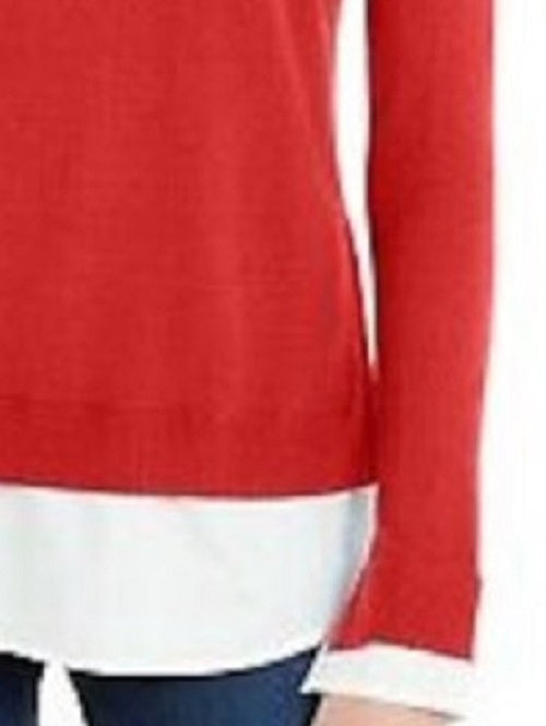 Maison Jules Women's Scalloped-Neck Layered-Look Sweater Bright Red Size Large