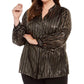 Alfani Women's Plus Size Striped Split-Neck Top Black Size 1X
