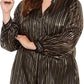 Alfani Women's Plus Size Striped Split-Neck Top Black Size 1X