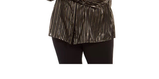 Alfani Women's Plus Size Striped Split-Neck Top Black Size 1X