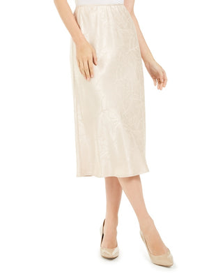 Alfani Women's Satin Jacquard Midi Skirt Beige Size 14