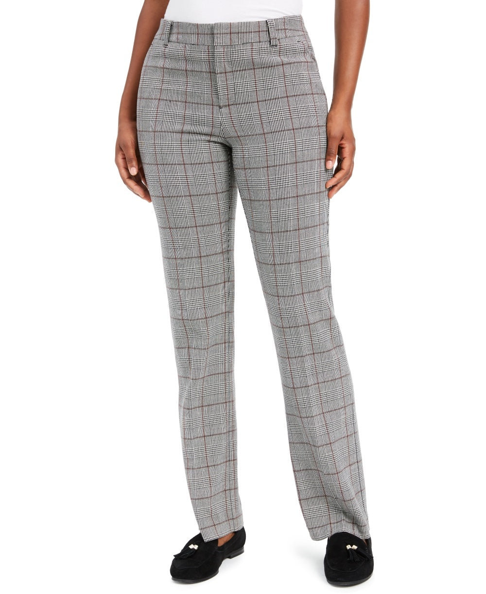 Charter Club Women's Plaid Straight-Leg Pants  Dark Gray Size 14 Petite