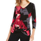 Alfani Women's Printed Draped 3/4 Sleeve Top Pink Size XX-Large