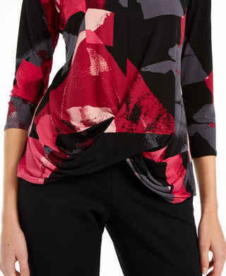 Alfani Women's Printed Draped 3/4 Sleeve Top Pink Size XX-Large