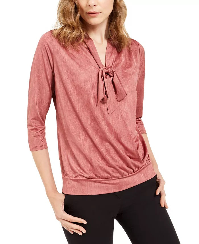Alfani Women's Tie Neck Surplice Top Pink Size Medium