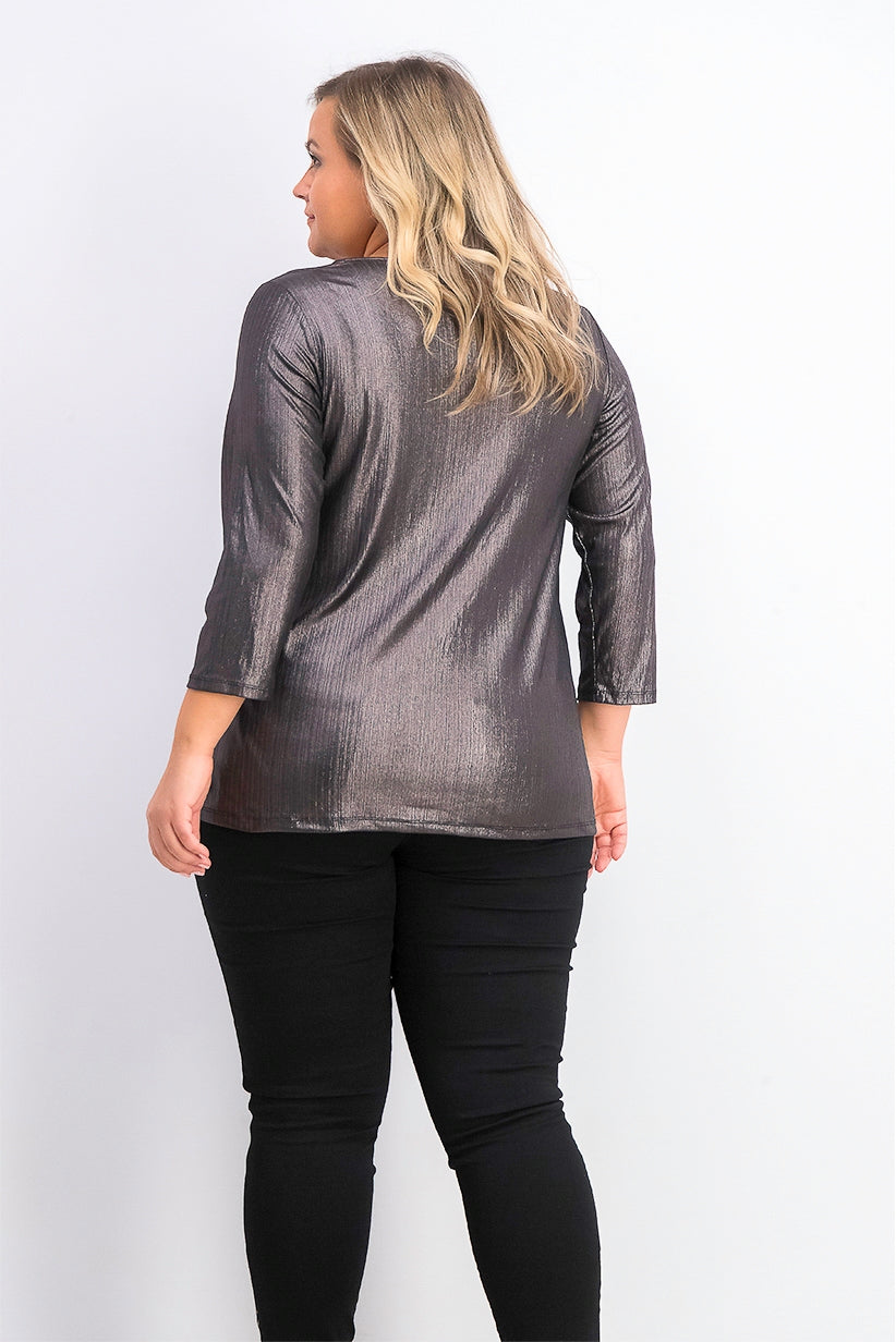 Alfani Women's Metallic Twist-Front Top Black Size XX Large