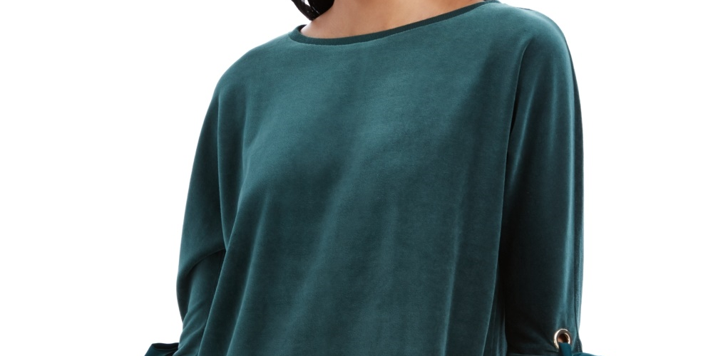 Charter Club Women's Velvet Tie Sleeve Top Green Size XX-Large