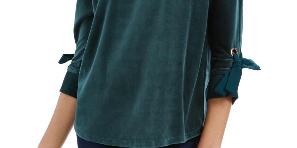 Charter Club Women's Velvet Tie Sleeve Top Green Size XX-Large