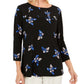 Charter Club Women's Floral Print Pleated Yoke Blouse Black Size Medium