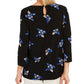Charter Club Women's Floral Print Pleated Yoke Blouse Black Size Medium