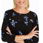 Charter Club Women's Floral Print Pleated Yoke Blouse Black Size XX-Large