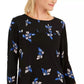 Charter Club Women's Petite Floral Pintucked Top Black Size Medium