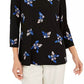 Charter Club Women's Petite Floral Pintucked Top Black Size Medium