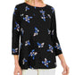 Charter Club Women's Floral Pintucked Top Black Size Petite X-Large
