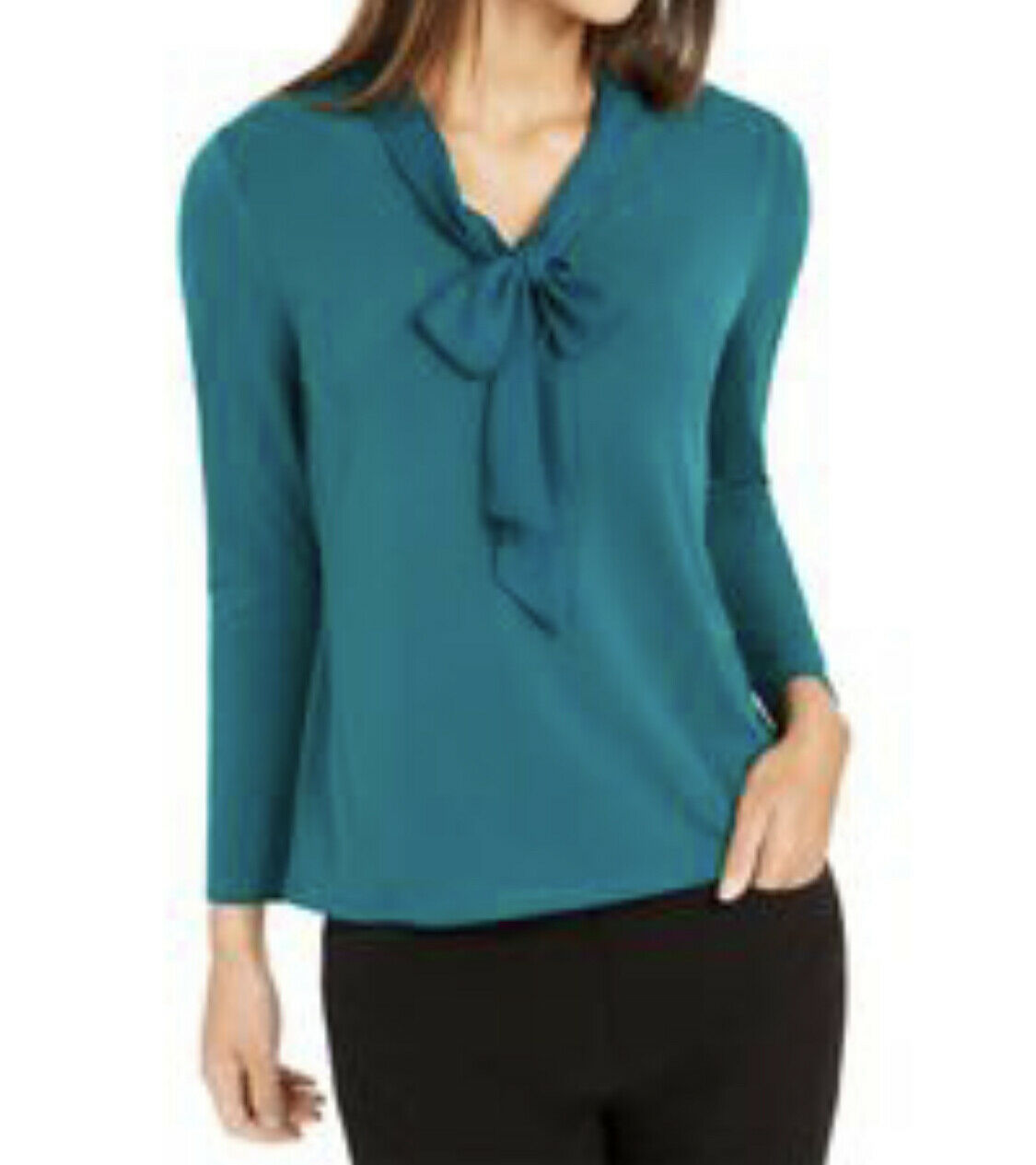 Charter Club Women's Woven Tie Top Dark Green Size Large
