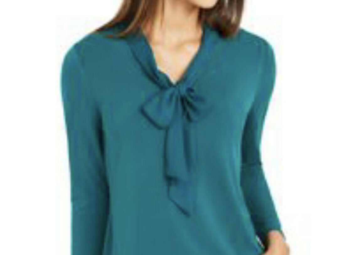 Charter Club Women's Woven Tie Top Dark Green Size Large