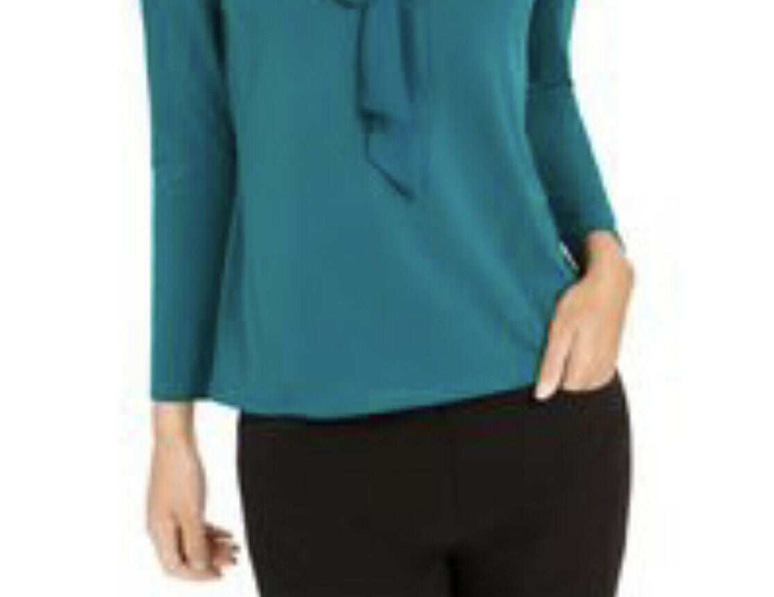 Charter Club Women's Woven Tie Top Dark Green Size Large