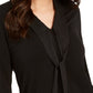 Charter Club Women's Tie-Neck Crepe Top  Black Size Petite Medium
