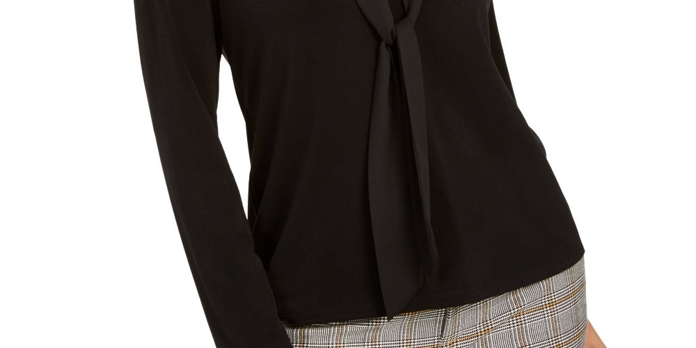 Charter Club Women's Tie-Neck Crepe Top  Black Size Petite Medium