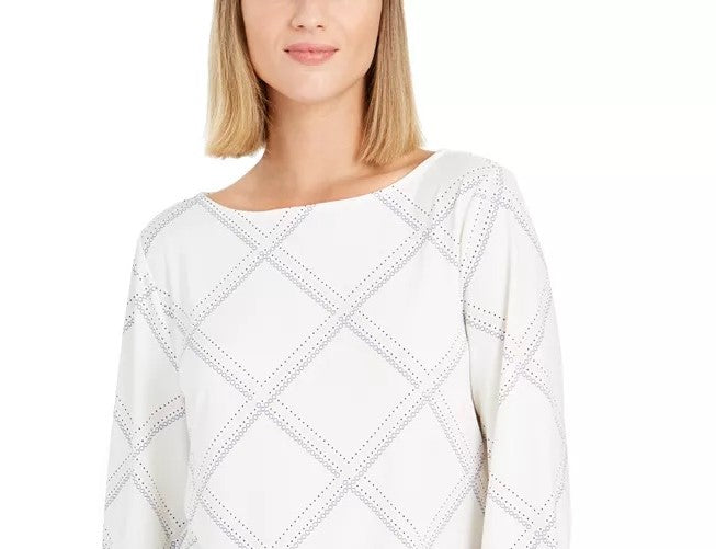 Charter Club Women's Plaid Knit Top White Size Large