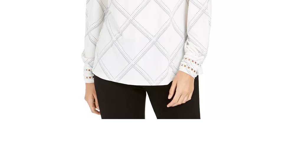 Charter Club Women's Plaid Knit Top White Size Large