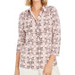 Charter Club Women's 3/4 Sleeve Printed Polo Top  Pink Size X-Small