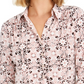 Charter Club Women's 3/4 Sleeve Printed Polo Top  Pink Size X-Small