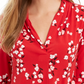 Charter Club Women's Floral Print Pleated V Neck Blouse Red Size Large