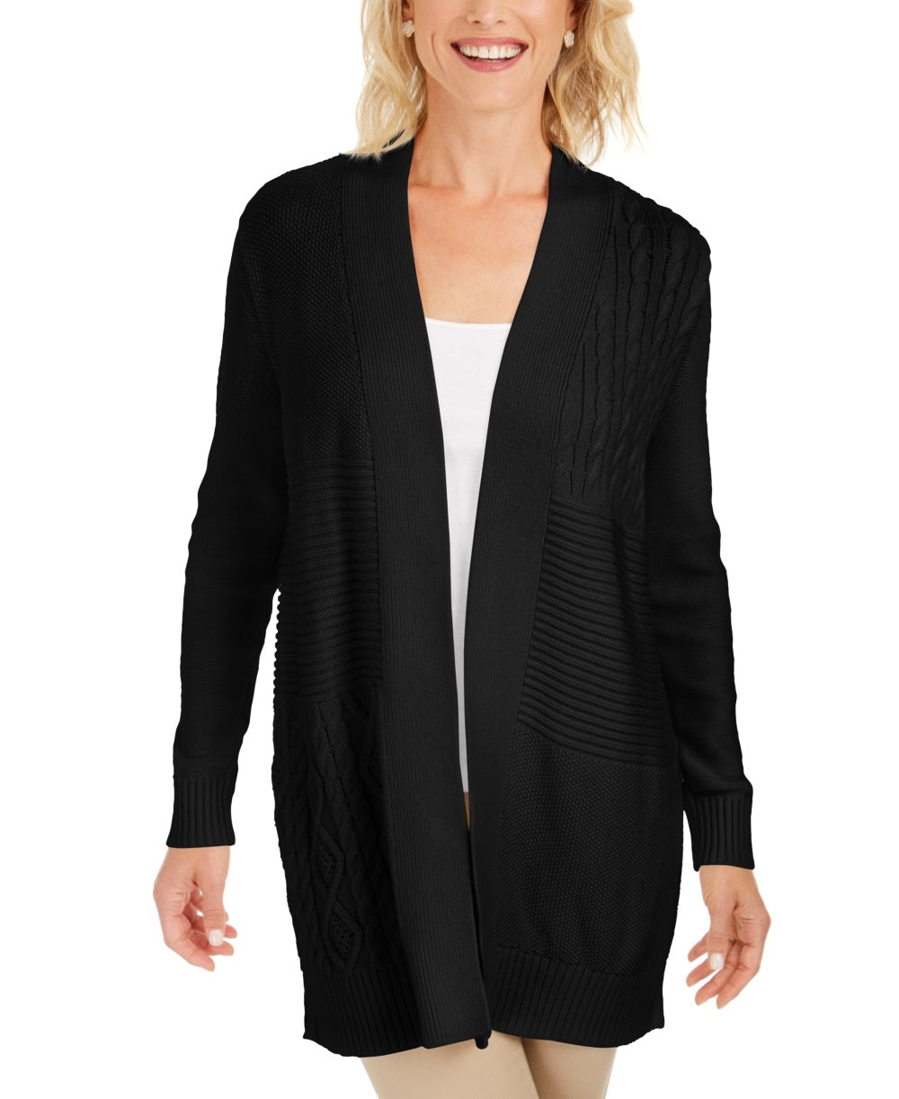 Charter Club Women's Patchwork Cardigan Black Size Medium