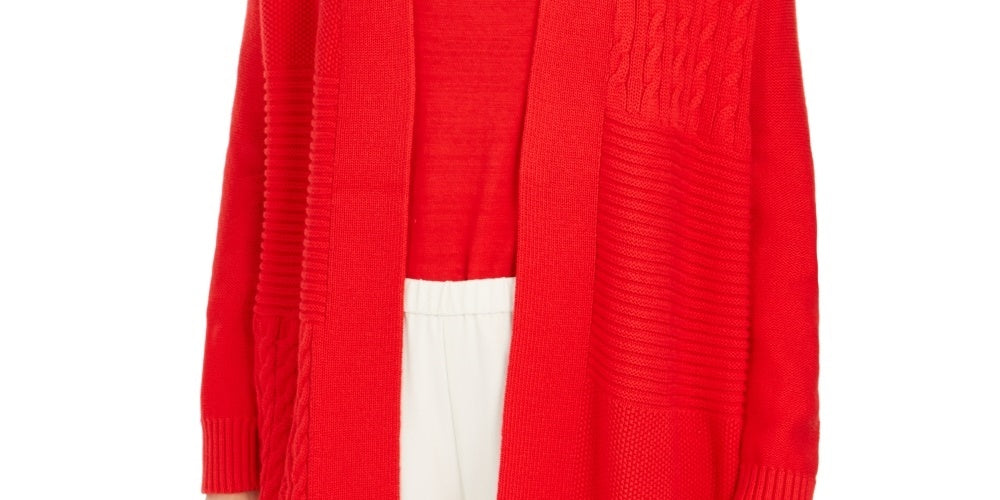 Charter Club Women's Patchwork Cardigan Red Size Medium