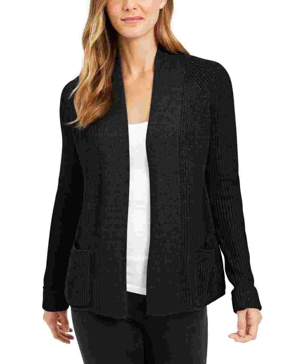 Charter Club Women's Cotton Open Front Cardigan Black Size Medium