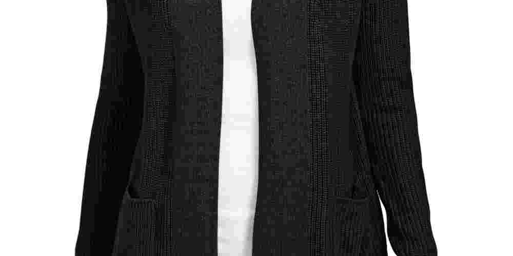 Charter Club Women's Cotton Open Front Cardigan Black Size Medium