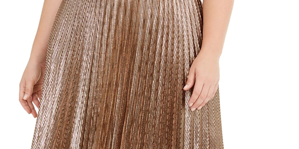 Alfani Women's Plus Pleated Metallic Midi Skirt Brown Size 2X