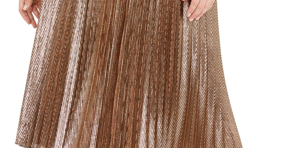 Alfani Women's Plus Pleated Metallic Midi Skirt Brown Size 2X