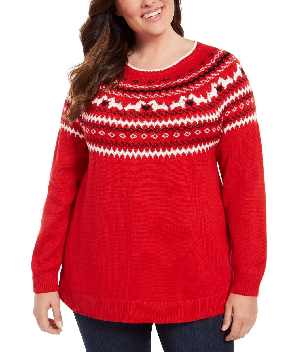 Charter Club Women's Plus Fair Isle Printed Sweater Red Size 0X
