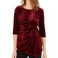 Alfani Women's Snakeskin Print Side Tie Velvet Top  Wine Size XX-Large