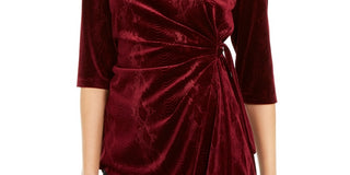 Alfani Women's Snakeskin Print Side Tie Velvet Top  Wine Size XX-Large