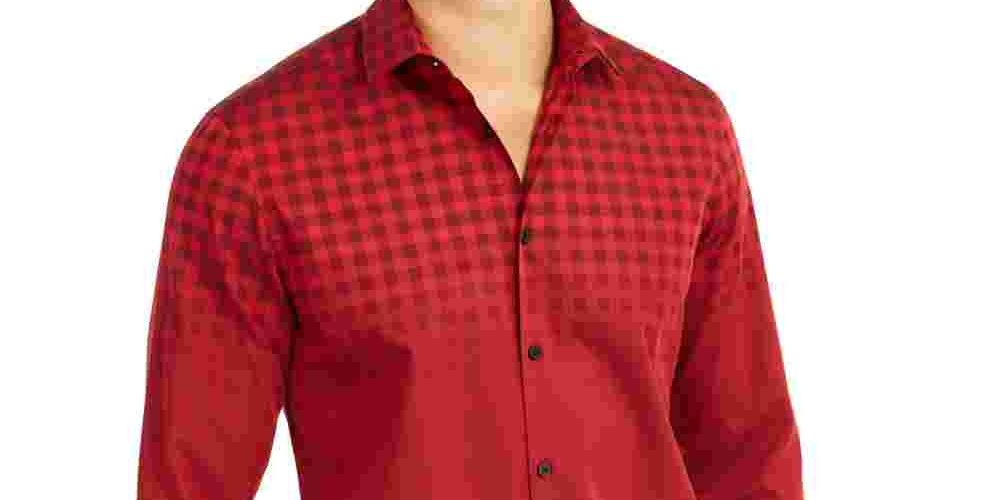 Alfani Men's Ombre Collared Classic Fit Dress Shirt Red Size XX-Large