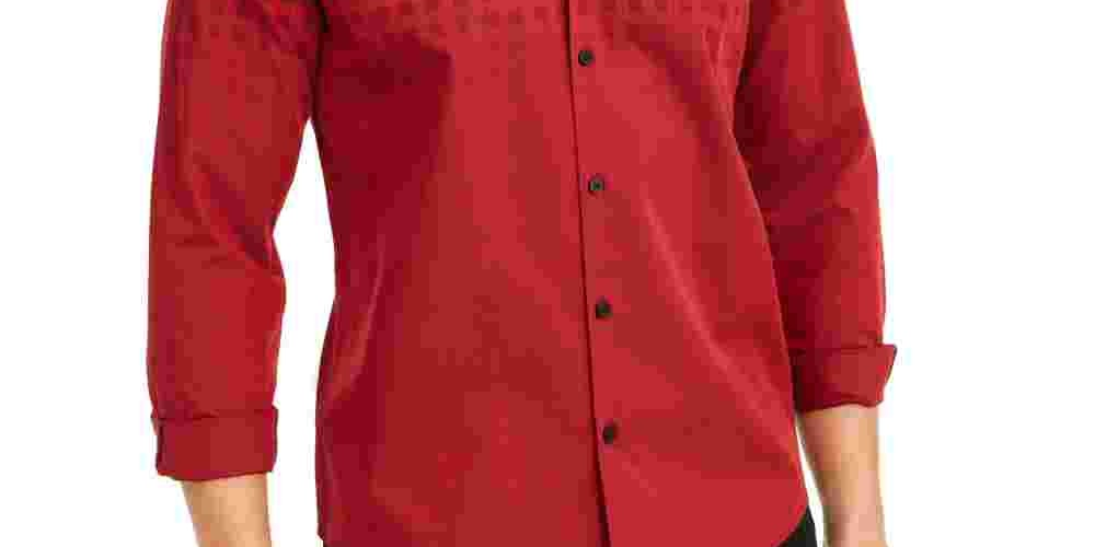 Alfani Men's Ombre Collared Classic Fit Dress Shirt Red Size XX-Large