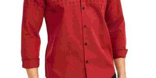 Alfani Men's Ombre Collared Classic Fit Dress Shirt Red Size XX-Large