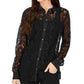 Charter Club Women's Lace Button Up Shirt Black Size Petite Medium
