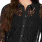 Charter Club Women's Lace Button Up Shirt Black Size Petite Medium
