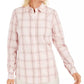 Charter Club Women's Cotton Plaid Shirt Pink Size X-Small