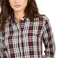 Charter Club Women's Plaid Long Sleeve With Buttons Top Black Size Petite Medium