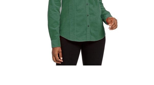 Charter Club Women's Solid Corduroy Shirt Green Size X-Small