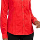 Charter Club Women's Pocketed Solid Cuffed Collared Button Up Wear To Work Top Red Size Petite Small