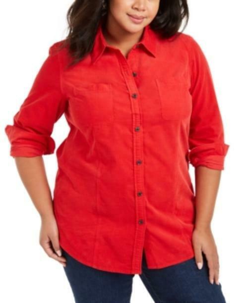 Charter Club Women's Plus Cotton Corduroy Shirt Red Size 3X