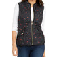 Charter Club Women's Floral-Print Quilted Vest Black Size Extra Small